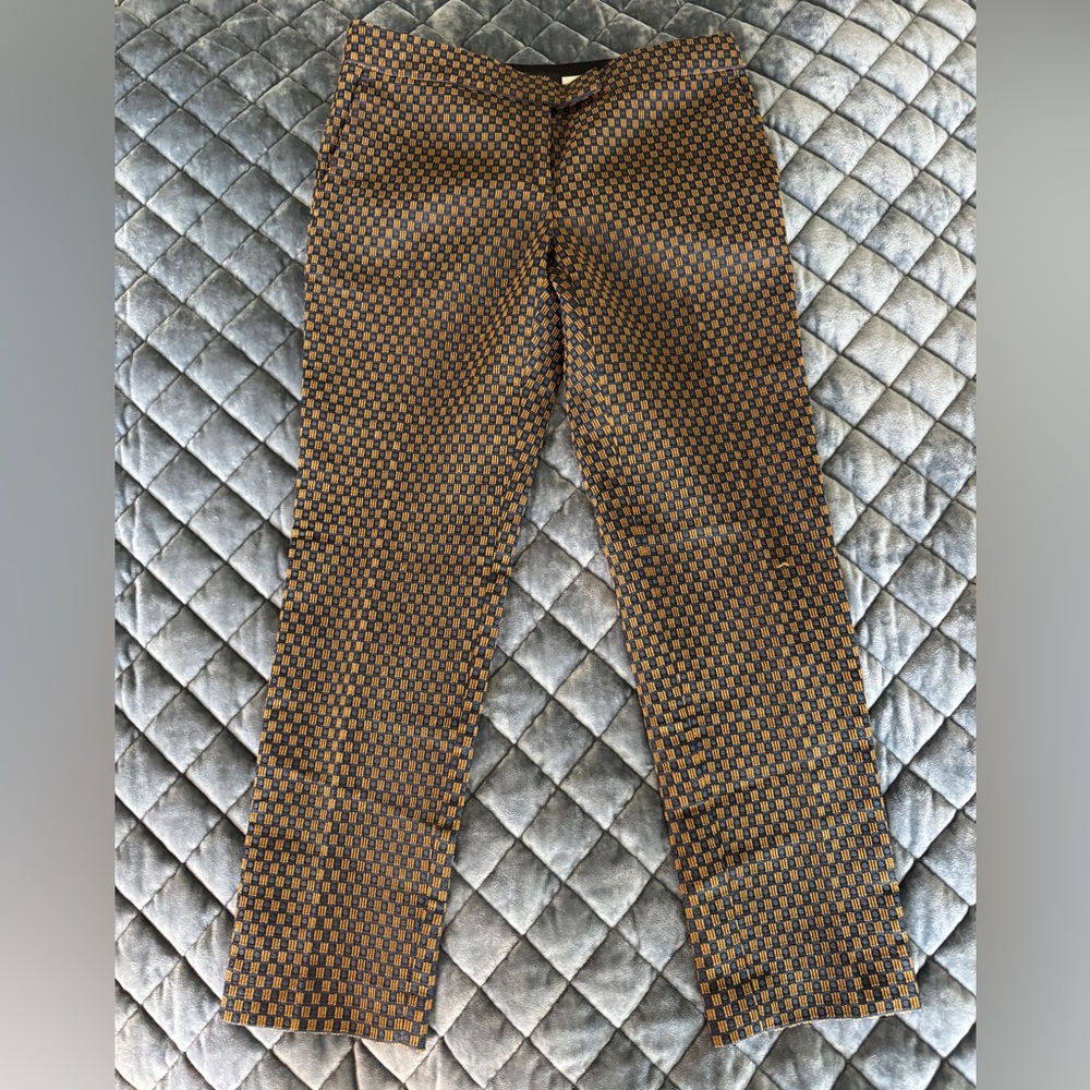 Ann Taylor Navy and Brown Gold Checkered Work Pants Trousers for the Office